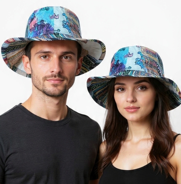Hand Crafted Other - Handmade Hemp Patchwork Sun Hat: Unisex Hippie Style